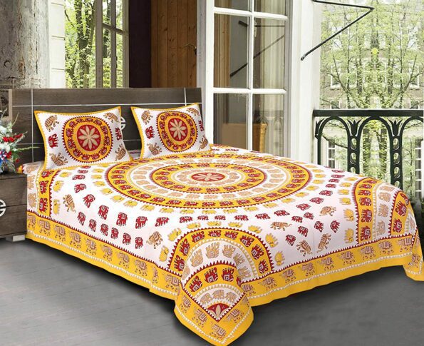 Animal Print Yellow color Jaipuri Bedsheets