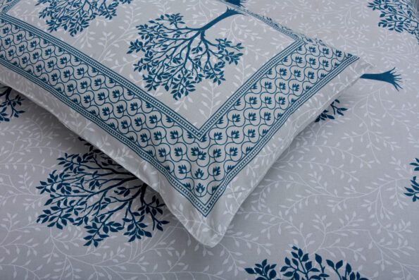 Blue Print Multi Tree Print Super Fine Cotton King Size Double Bed Sheet Look out