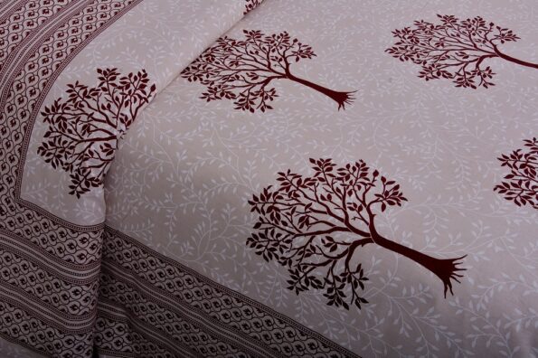 Dark Red Multi Tree Print Super Fine Cotton Double Bed Sheet Close up
