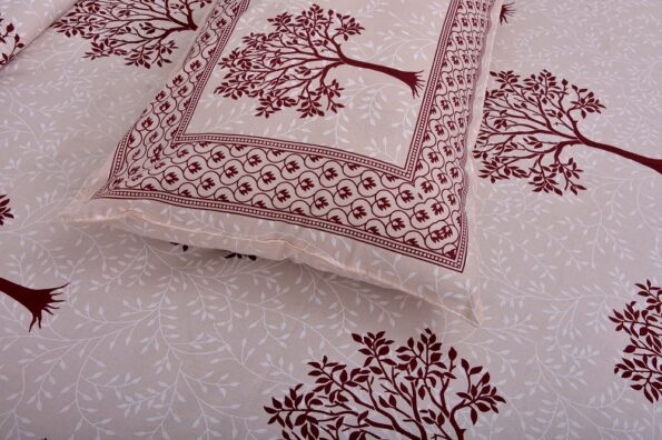 Dark Red Multi Tree Print Super Fine Cotton Double Bed Sheet Closeup