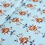 Ethnic Jaipuri Brown Flower Print Sky Color Double Bed Sheet