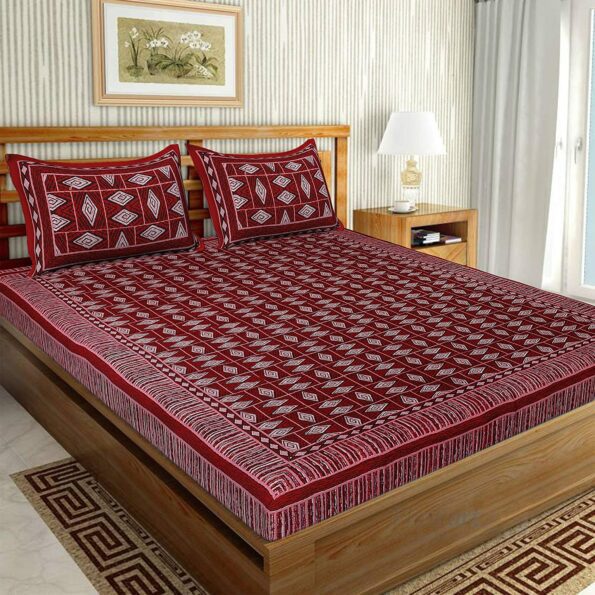 Geometric REDcolor Cotton Double Bedsheet