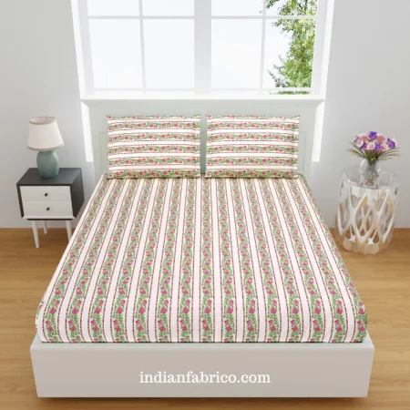 Multicolor Floral Geometric King Size Bedsheet with 2 Pillow Cover