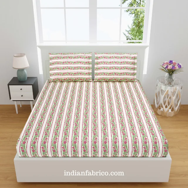 Multicolor Floral Geometric King Size Bedsheet with 2 Pillow Cover