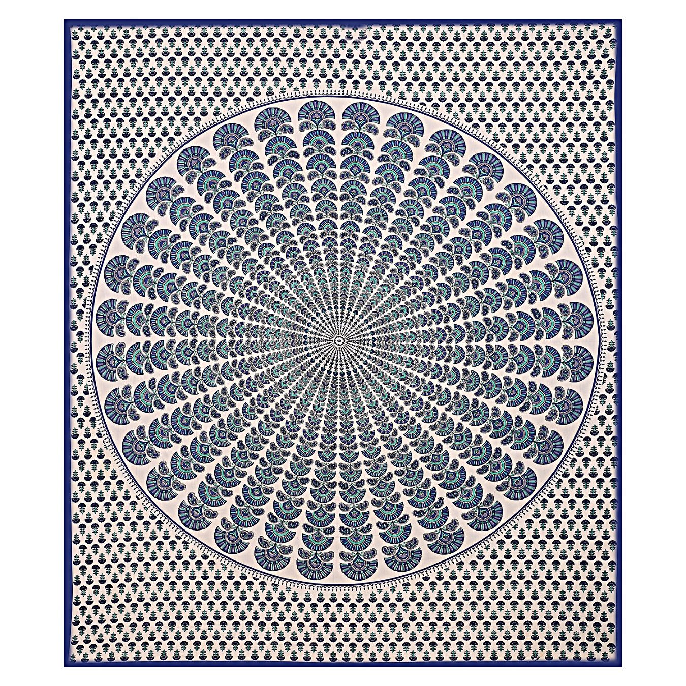 Blue Mandala Tapestry King Size Pure Cotton Double Bedsheet Full view Blue Mandala Tapestry King Size Pure Cotton Double Bedsheet Full view