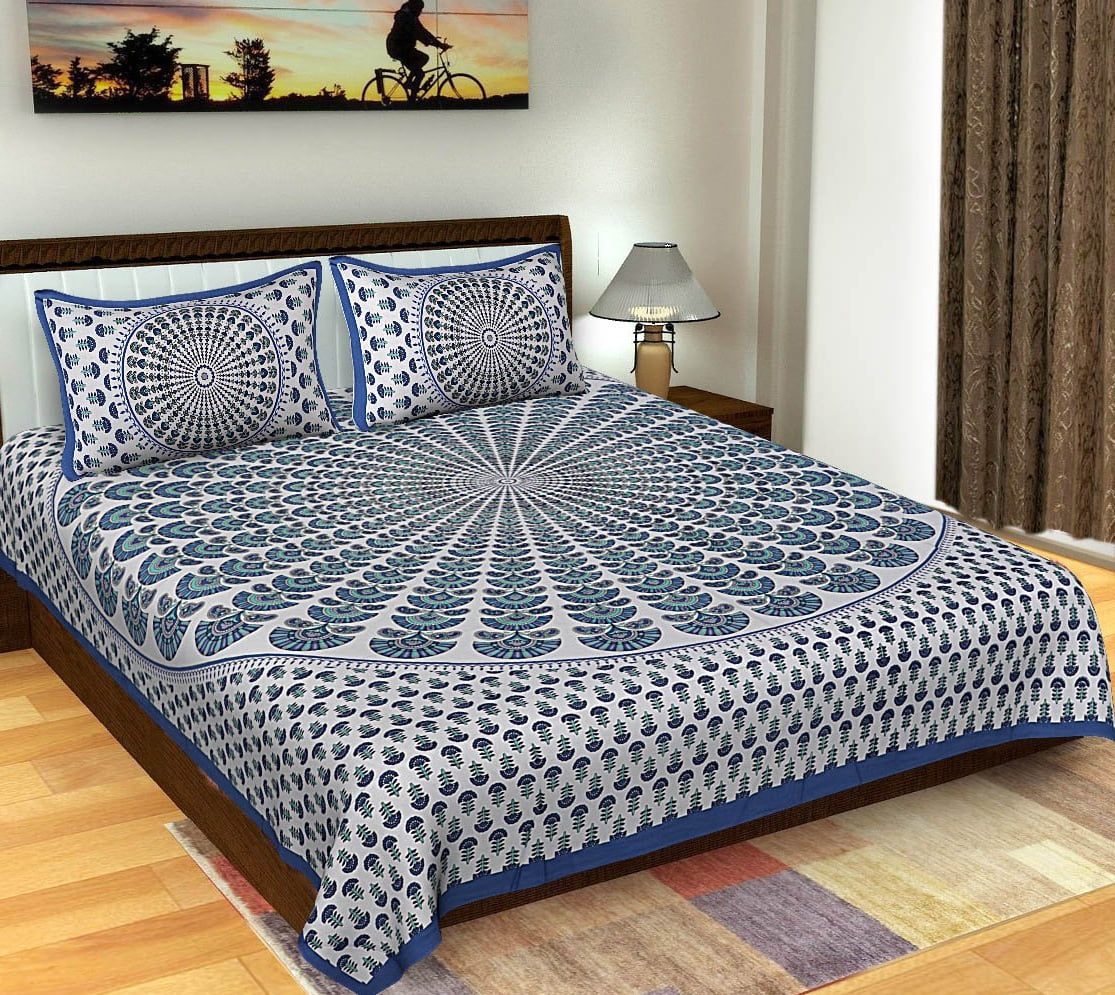 Blue Mandala Tapestry King Size Pure Cotton Double Bedsheet Blue Mandala Tapestry King Size Pure Cotton Double Bedsheet
