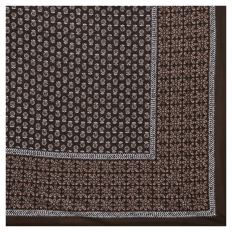 Brown Dabu Motif Print Diwan Size Bedsheet
