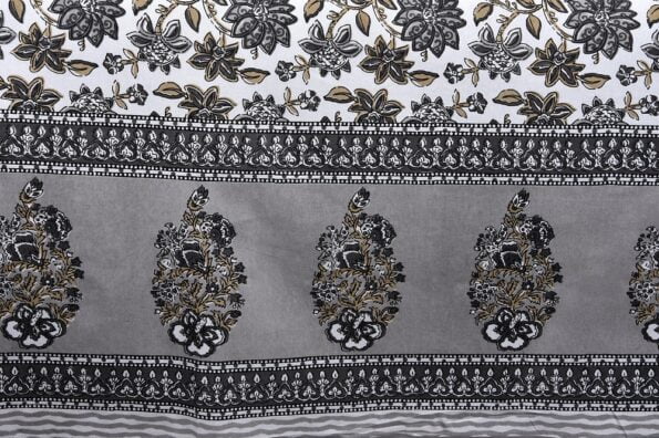 Ethnic Jaipuri Grey Flowery Print Double Bed Sheet Border