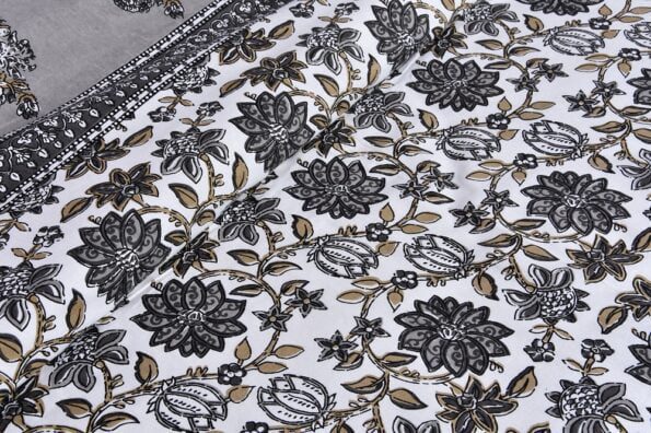 Ethnic Jaipuri Grey Flowery Print Double Bed Sheet Close up