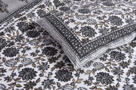 Ethnic Jaipuri Grey Flowery Print Double Bed Sheet Lookout
