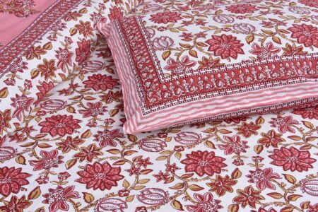 Ethnic Jaipuri Pink Flowery Print Double Bed Sheet Lookout