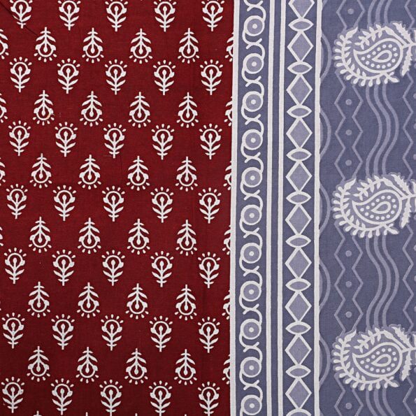 Maroon Base Floral Pattern Screen Print Cotton Single Bed sheet Closeup