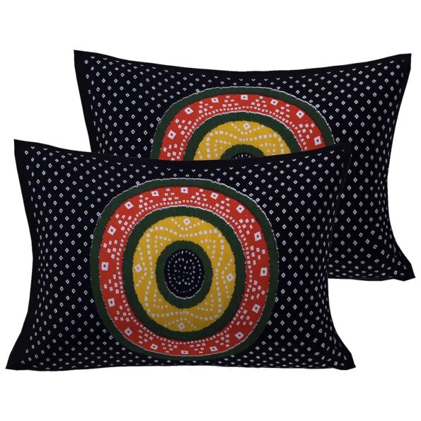 Traditional Sanganeri Bandhej Print Black Color King Size Pure Cotton Double Bedsheets Pillow