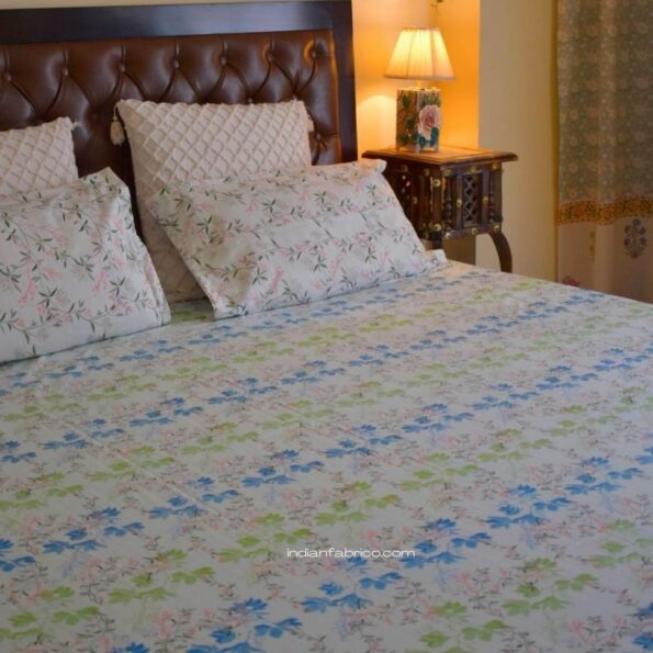 Beautiful Blue Aroma Floral Jumbo Size Bedsheets