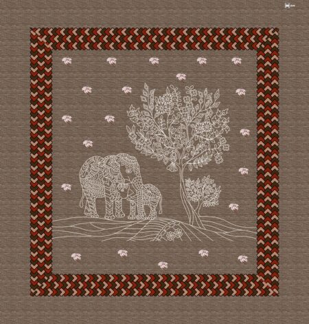 Brown Color Elephant Print Giza Cotton Double BedSheet Full View