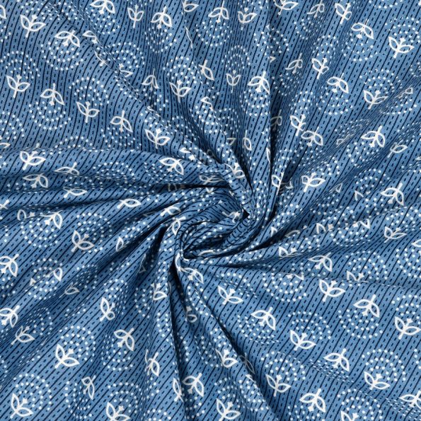 Dark Blue Color Square Border Double Bedsheet Closeup