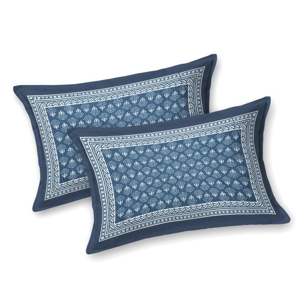 Dark Blue Color Square Border Double Bedsheet Pillow Covers