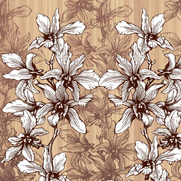 Dark Brown Manjari Tulsi Floral King Size Bedsheet Closeup