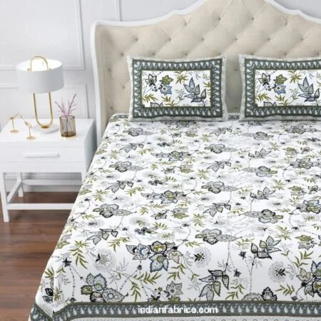 Dark Grey Manjari Floral Jumbo Size Bedsheet