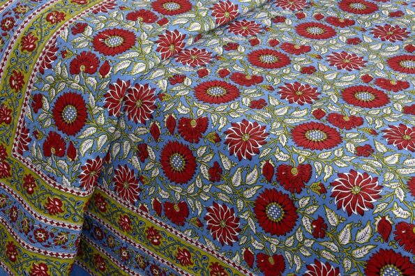 Ethnic Jaipuri Sun Flowery Print Double Bed Sheets Closeup