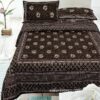 Indigo Dark Brown Color Square Border Double Bedsheet