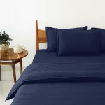 Navy Blue Satin Stripes Pure Cotton King Size Bedsheet with 2 Pillow Covers
