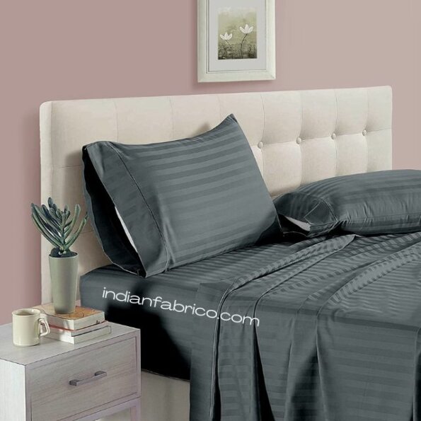 Solid Dark Grey Satin Pure Cotton King Size Bedsheet with 2 Pillow Covers