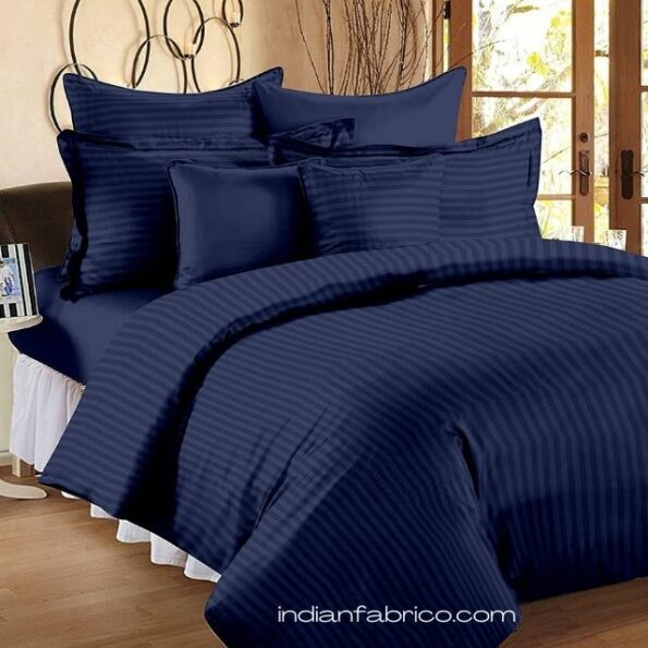 Solid Dark Navy Blue Satin Pure Cotton King Size Bedsheet with 2 Pillow Covers