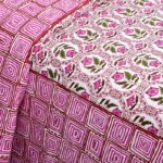 Stylish Pink Square Waves Floral Print Double Bedsheets