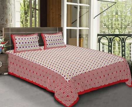 Traditional Sanganeri Block Print Geometric Shape King Size Pure Cotton Bedsheets