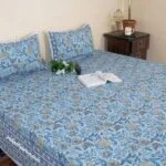 Beautiful Blue Base Floral King Size Bedsheet with Two Pillow Covers (108×108)