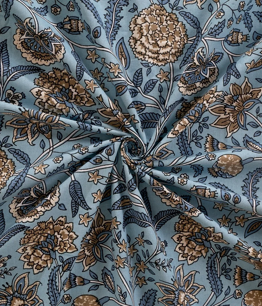 Beautiful Blue Base Floral King Size Bedsheet