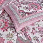 Pure Cotton Pink Flowers Double Bedsheet + Dohar Set with Two Pillow Covers