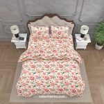 Pure Cotton Pink Flowers Double Bedsheet + Comforter Set with Two Pillow Covers