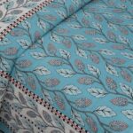 Sky Blue Color Leaf Pattern Double Bedsheet with Two Pillow Covers