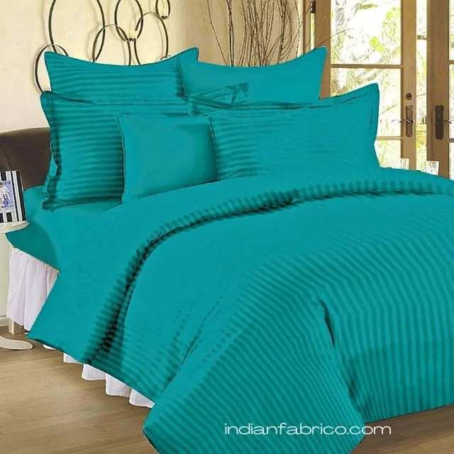 Aqua Turquoise Satin Pure Cotton King Size Bedsheet with 2 Pillow Covers