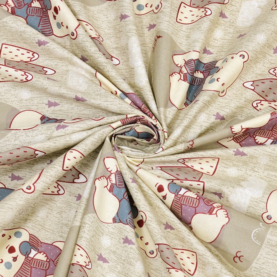 Cream Brown Panda Kids Bedsheet with One Pillow Covers