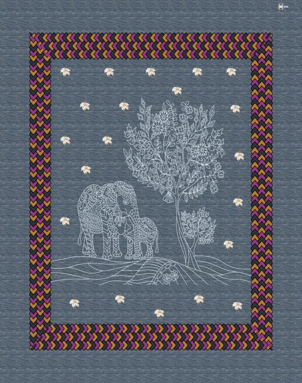 Dark Blue Giza Cotton Animal Print Single Bedsheet Closeup