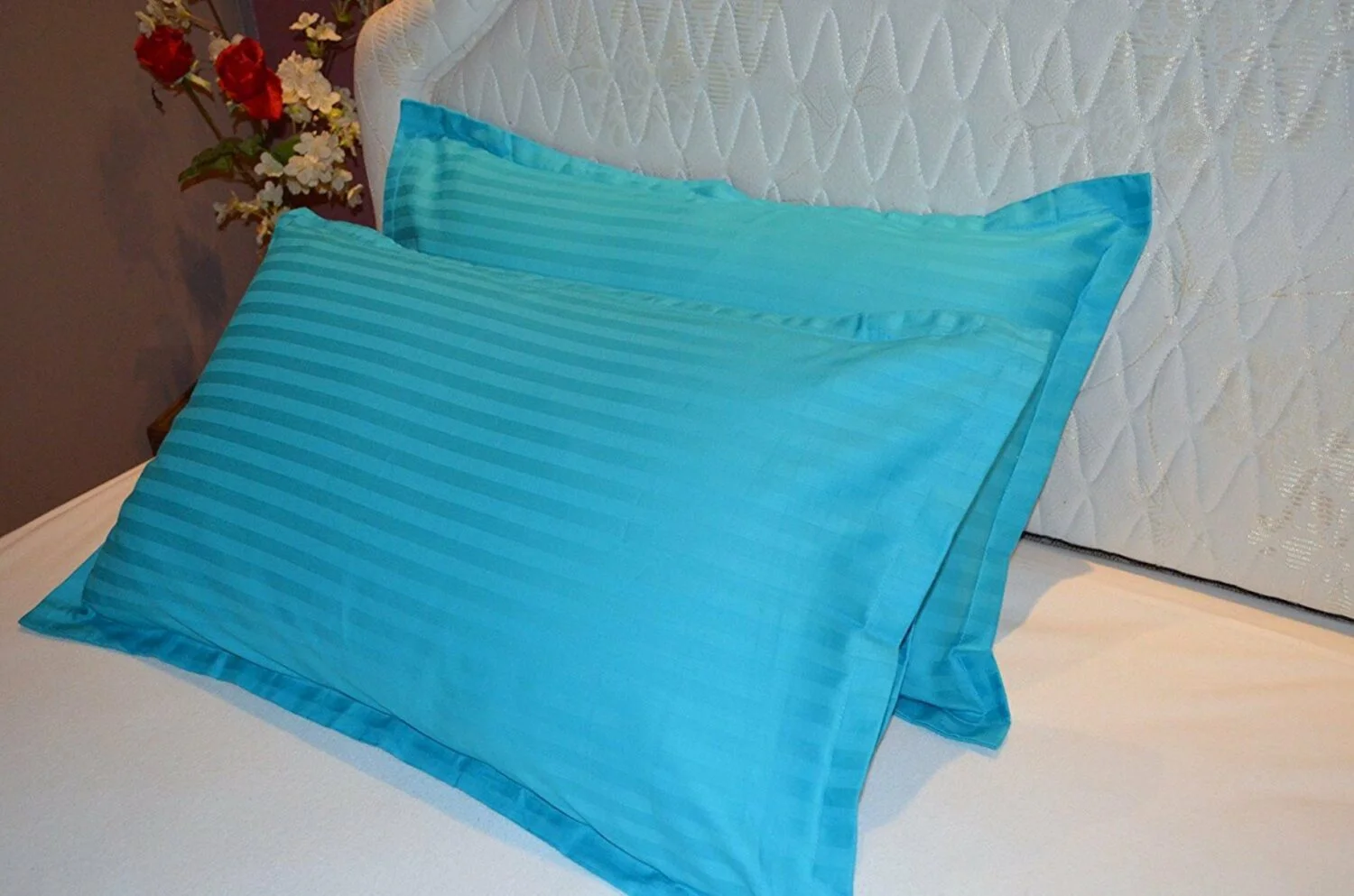 Light Blue Satin Pure Cotton King Size Bedsheet with 2 Pillow Cover