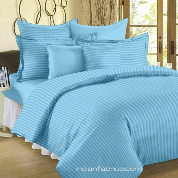 Light Blue Satin Pure Cotton King Size Bedsheet with 2 Pillow Covers