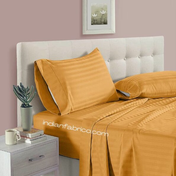 Mustard Gold Satin Pure Cotton King Size Bedsheet with 2 Pillow Covers