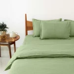 Pista Green Satin Pure Cotton King Size Bedsheet with 2 Pillow Covers