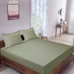 Pista Green Satin Pure Cotton King Size Bedsheet with 2 Pillow Covers