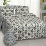 Beautiful Cream Base Blue Flowers King Size Bedsheet with Two Pillow Covers