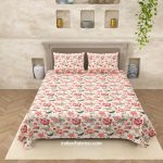 Beautiful Cream Pink Flowers King Size Bedsheet with Two Pillow Covers
