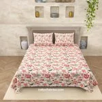 Beautiful Cream Pink Flowers King Size Bedsheet with Two Pillow Covers