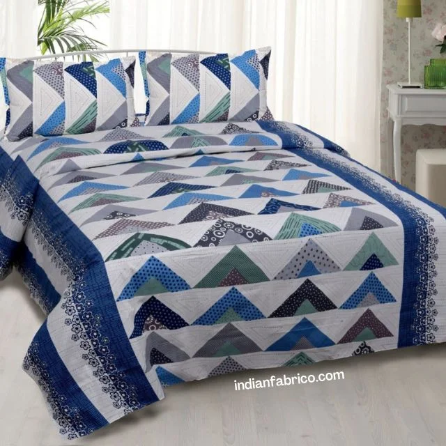 Blue Triangle Shape Printed Double Bed Sheet Blue Triangle Shape Printed Double Bed Sheet