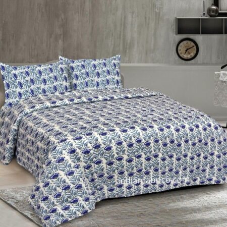Beautiful Blue Floral Base King Size Bedsheet with 2 Pillow Covers