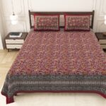 Beautiful Red Floral Print Double Bedsheet with Two Pillow Covers
