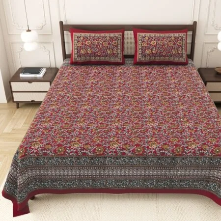 Beautiful Red Floral Print Double Bedsheet Covers